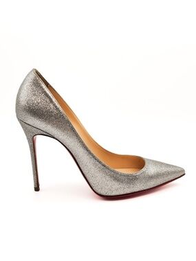 Christian Louboutin Silver Glitter Pointed-Toe Pumps Heels EU 38.5